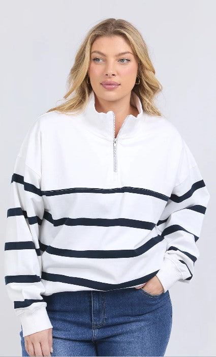 ELM Lane Zip Crew - White/Navy