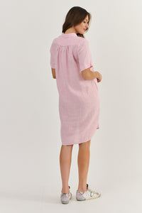 Enveloppe S/S Linen Dress - Soft Pink Stripe