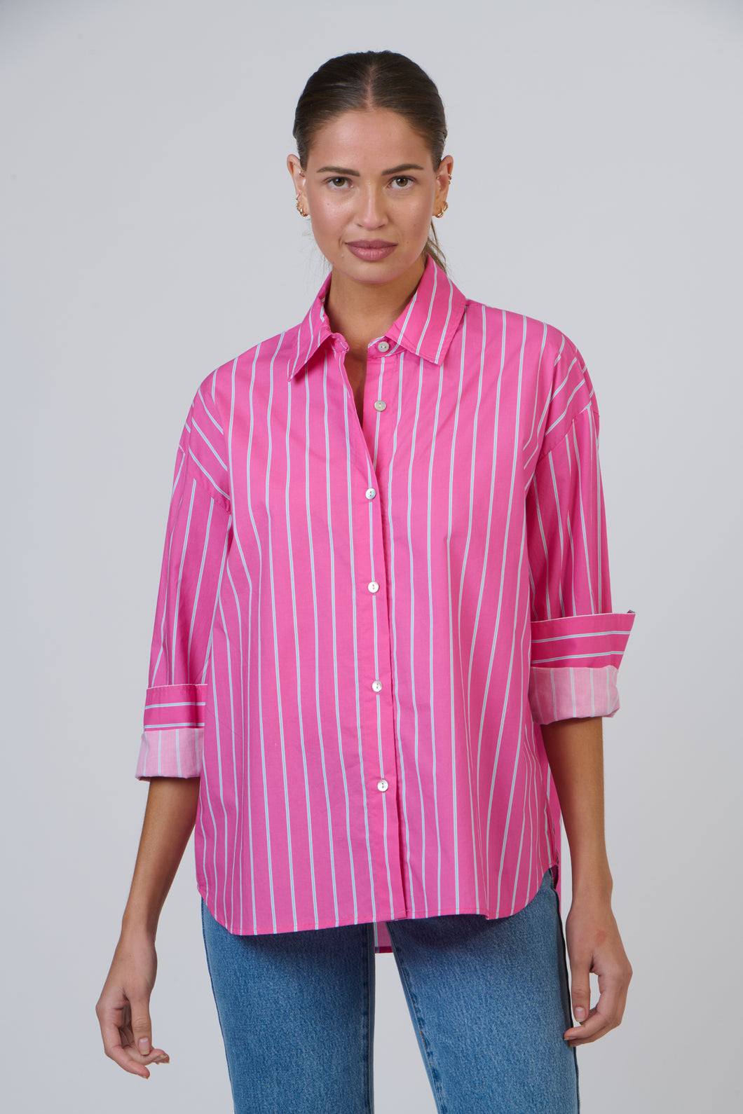 Enveloppe Cotton Shirt - Rayure Framboise