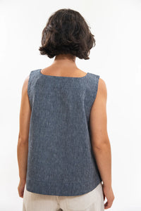 Eva Sunday Ellis Shelltop - Navy Pinstripe
