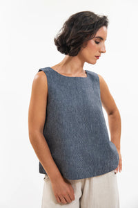 Eva Sunday Ellis Shelltop - Navy Pinstripe