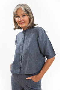 Eva Sunday Loretta Top - Navy Pinstripe