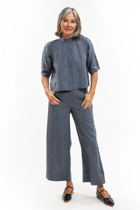 Eva Sunday Loretta Top - Navy Pinstripe