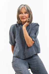 Eva Sunday Loretta Top - Navy Pinstripe