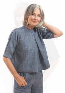Eva Sunday Loretta Top - Navy Pinstripe