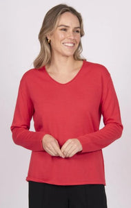 Fields V Neck Roll Trim Jumper - Campari