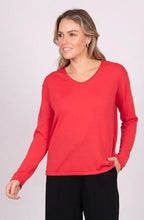 Load image into Gallery viewer, Fields V Neck Roll Trim Jumper - Campari
