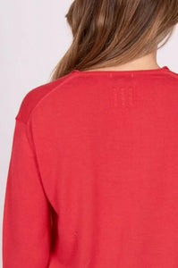 Fields V Neck Roll Trim Jumper - Campari