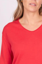 Load image into Gallery viewer, Fields V Neck Roll Trim Jumper - Campari
