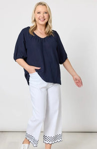 Gordon Smith Lino V Neck Top - Navy