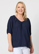 Load image into Gallery viewer, Gordon Smith Lino V Neck Top - Navy
