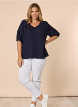Load image into Gallery viewer, Gordon Smith Lino V Neck Top - Navy
