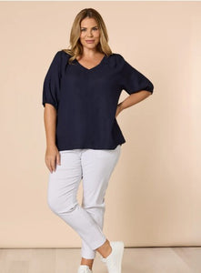 Gordon Smith Lino V Neck Top - Navy