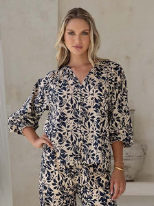 Humidity Eden Blouse - Navy Print