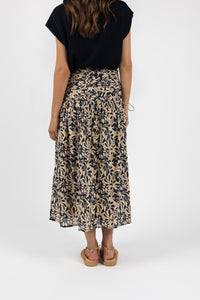 Humidity Eden Rouched Skirt - Navy Print