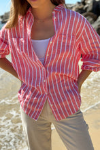Load image into Gallery viewer, HUT Boyfriend Linen Shirt - Raspberry Chambray Stripe
