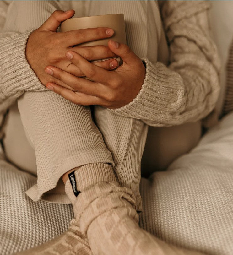 Lamington Wool Sunday Socks Chunky Cable Knit - Opito (sand)