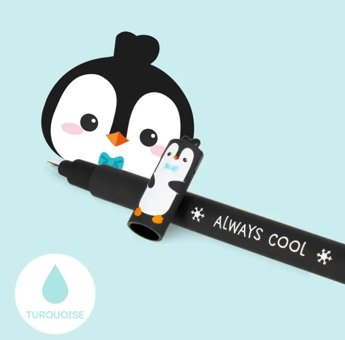 Legami Erasable Gel pen - Turquoise Ink - Penguin