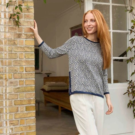 Mansted Flora Crew Neck Cotton Pullover - Navy