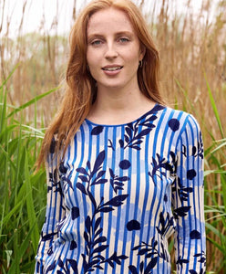 Mansted Panama Blooms & Bars Crew Top - Blue