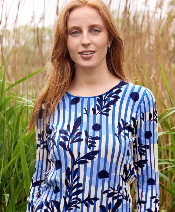 Mansted Panama Blooms & Bars Crew Top - Blue