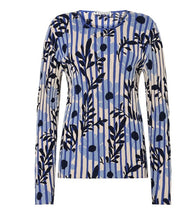 Load image into Gallery viewer, Mansted Panama Blooms &amp; Bars Crew Top - Blue
