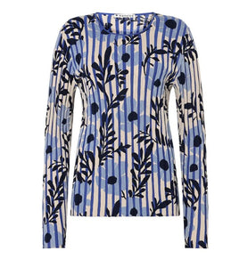 Mansted Panama Blooms & Bars Crew Top - Blue
