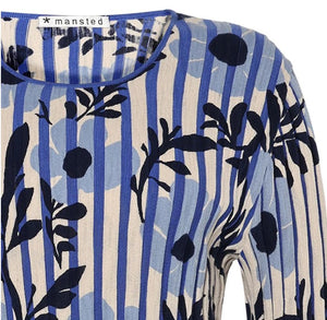 Mansted Panama Blooms & Bars Crew Top - Blue