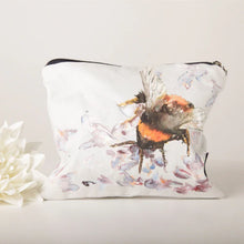 Load image into Gallery viewer, Beautiful make up bag with a water colour design by Meg Hawkins of a Bee. 15cm x 20cm
