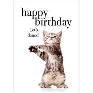 Birthday Card - Mini Size - Happy Birthday, let's Dance - Kitten