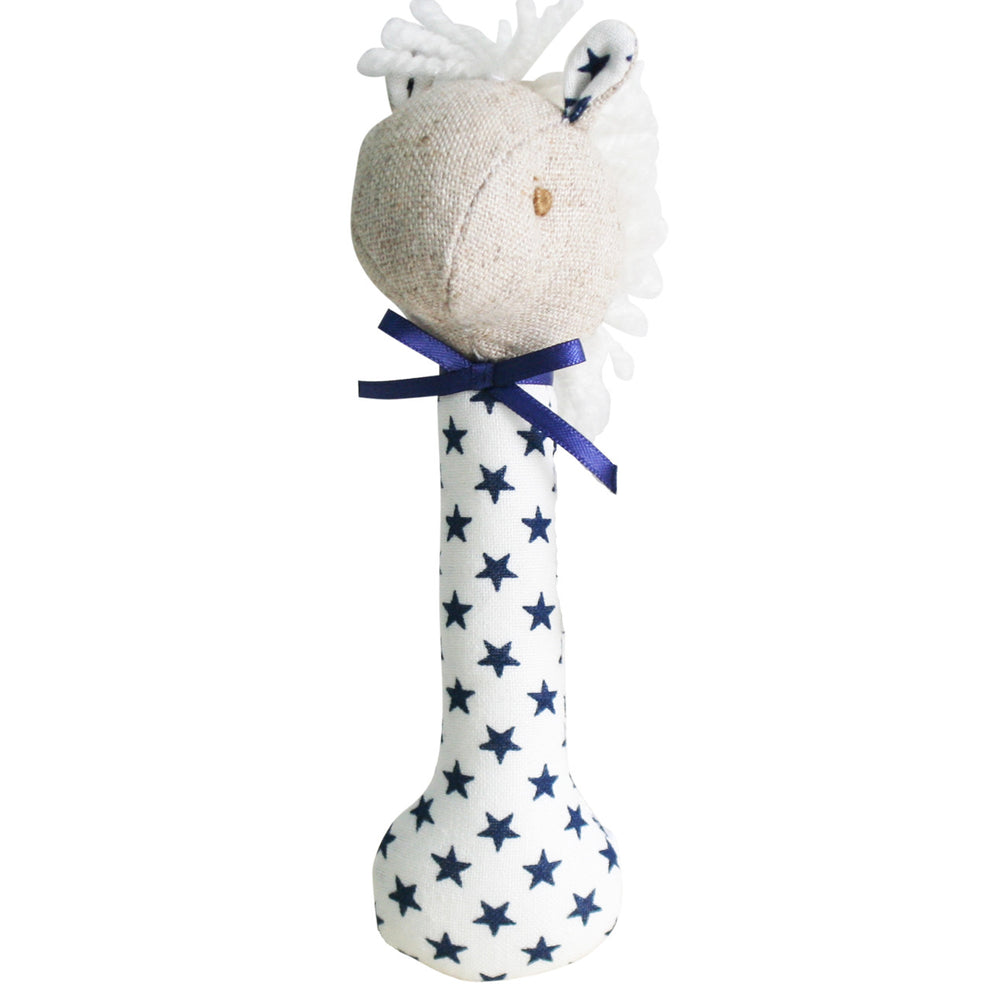 Baby's Horse Stick Rattle - White Navy Star