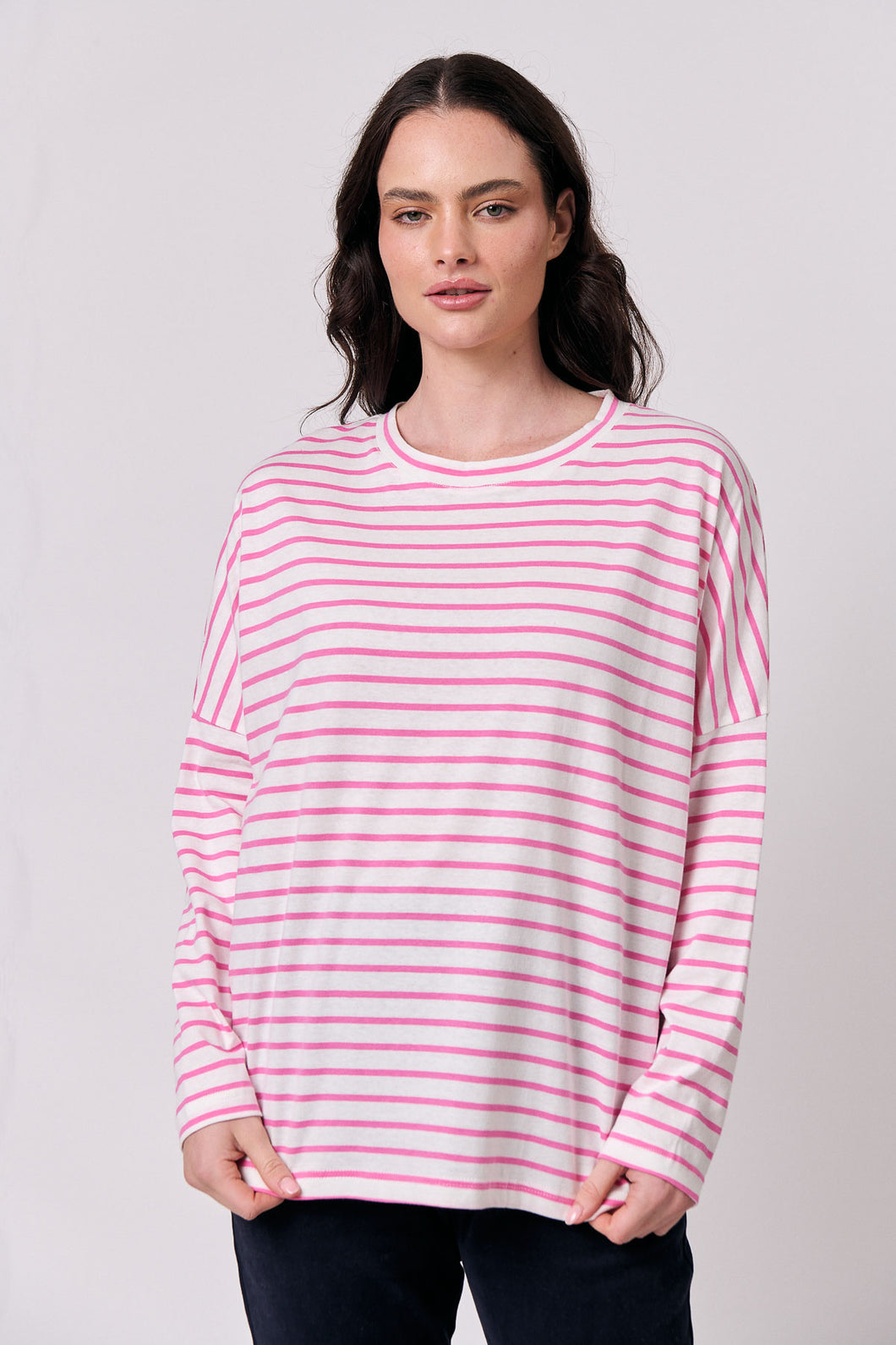Namastai L/S Tee - Pink/White Stripe