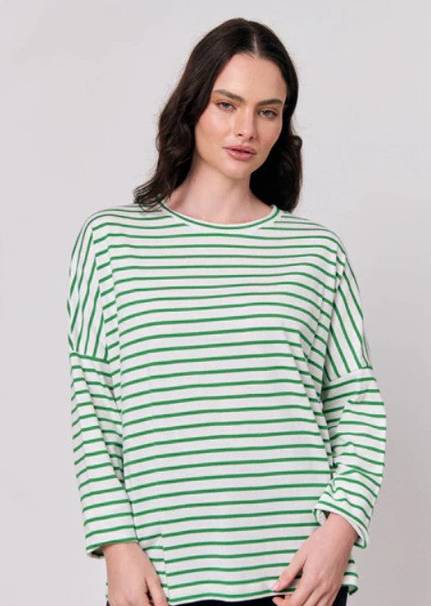 Namastai L/S Tee - Green/White Stripe