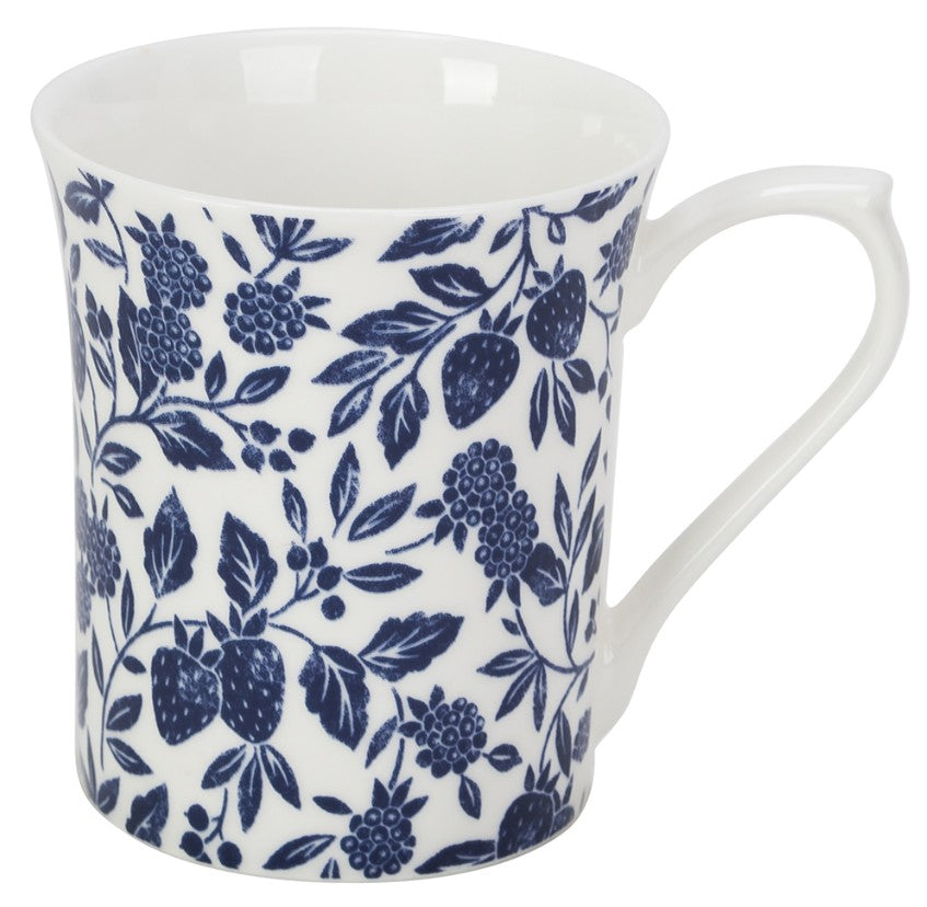 Queens by Churchill Blue Story Fine Bone China Mug - Tiverton White
