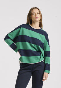 Est1971 Raw L/S Organic Cotton Stripe Sweatshirt - Emerald/Navy