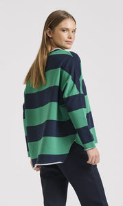 Est1971 Raw L/S Organic Cotton Stripe Sweatshirt - Emerald/Navy