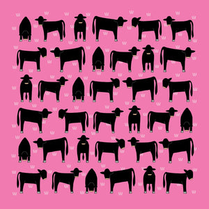 Red Tractor Designs Cotton Hankies - Angus Cows on Pink