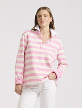 Load image into Gallery viewer, Est 1971 All-Season Womens Striped Cotton Rugby Jumper in Pink and White
