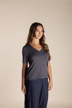 Load image into Gallery viewer, Two T&#39;s Metalic S/S Knit - Navy
