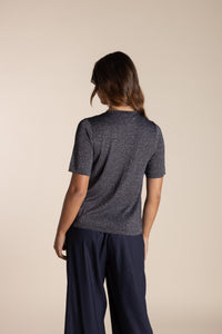 Two T's Metalic S/S Knit - Navy