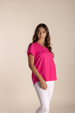 Load image into Gallery viewer, Two T&#39;s Cotton V Neck Tee - Raspberry
