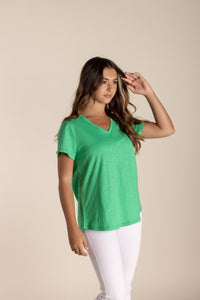 Two T's Cotton V Neck Tee - Sea Green