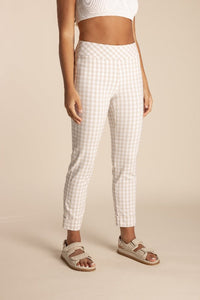 Two T's Gingham Pant - Stone/White
