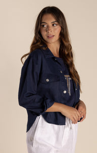 Two T's Linen Shirt Jacket - Navy