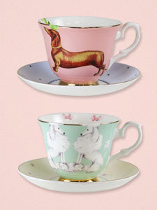 Yvonne Ellen Teacup & Saucer set of 2 - Poodle & Sausage Dog