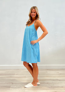 Cotton Slip Nightie - Turquoise Check