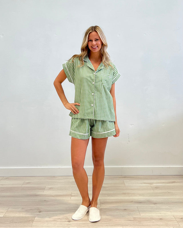 Cotton Pyjamas Short Set - Green Check