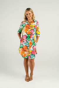 See Saw Linen Shirtmaker Dress - Tropical Floral Print