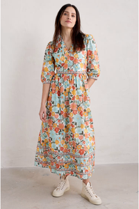 Seasalt Cornwall Blue Hills Dress - Flowering Blooms Chalk