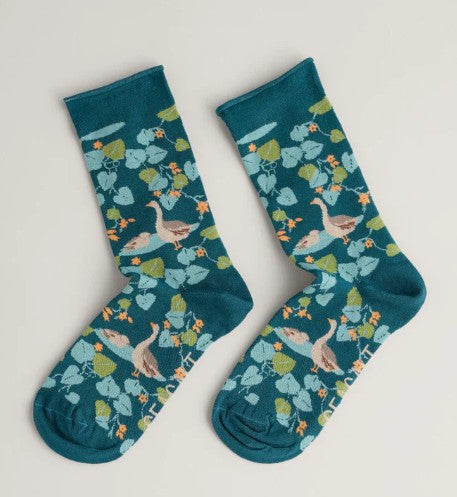 Seasalt Women's Arty Socks - Leafy Shade Dark Jade